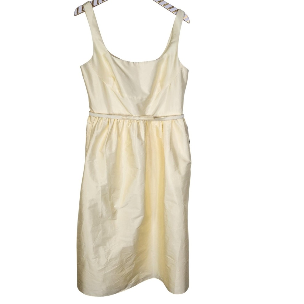 ELIZA J Dress Womens 12 Yellow‎ Sleeveless Belted Scoop Neck Midi Party Cocktail